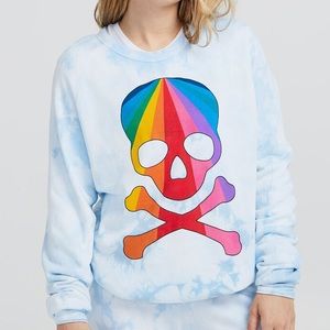 Aviator Nation Soul Cycle Tie-Dye Crewneck Sweatshirt Skull Tie Dye Rainbow